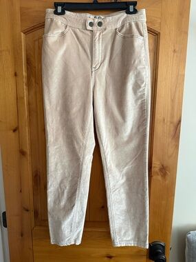 We The Free Light Beige Faux Leather High-Rise Pants with Dual Button Waist